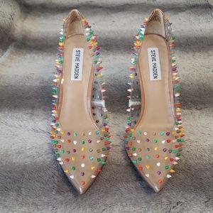 Steve Madden Vala Clear Rainbow Studded Stilettos